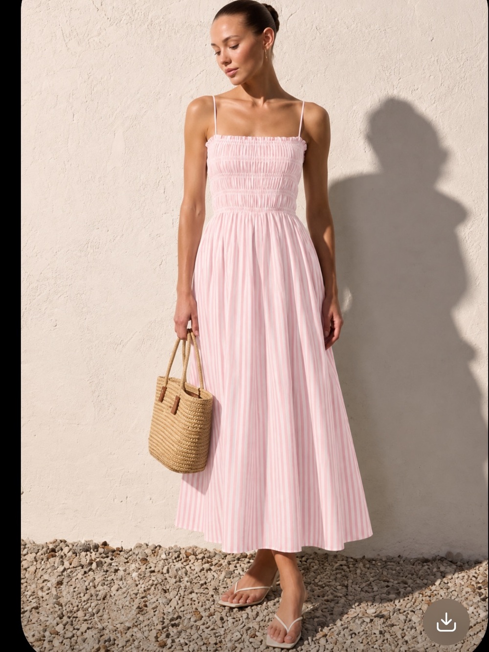 Commense Pink & White Striped Smocked Maxi Skirt *see notes pls!*